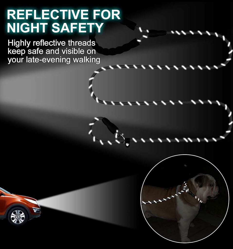 Qpets® Leash for Dogs Durable Light Reflecting Traction Round Rope Chain 5.5ft Handle Free Walking Braided Adjustable Training 2 PCS Qpets® Leash for Dogs Durable Light Reflecting Traction Round Rope Chain 5.5ft Handle Free Walking Braided Adjustable Training 2 PCS